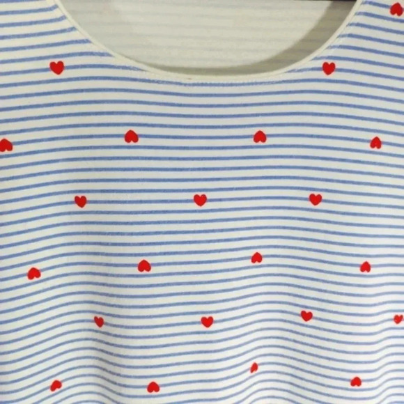Karen Scott Nautical Hearts XL Tee T-shirt Blue Stripe Red Glitter Hearts - Picture 7 of 14
